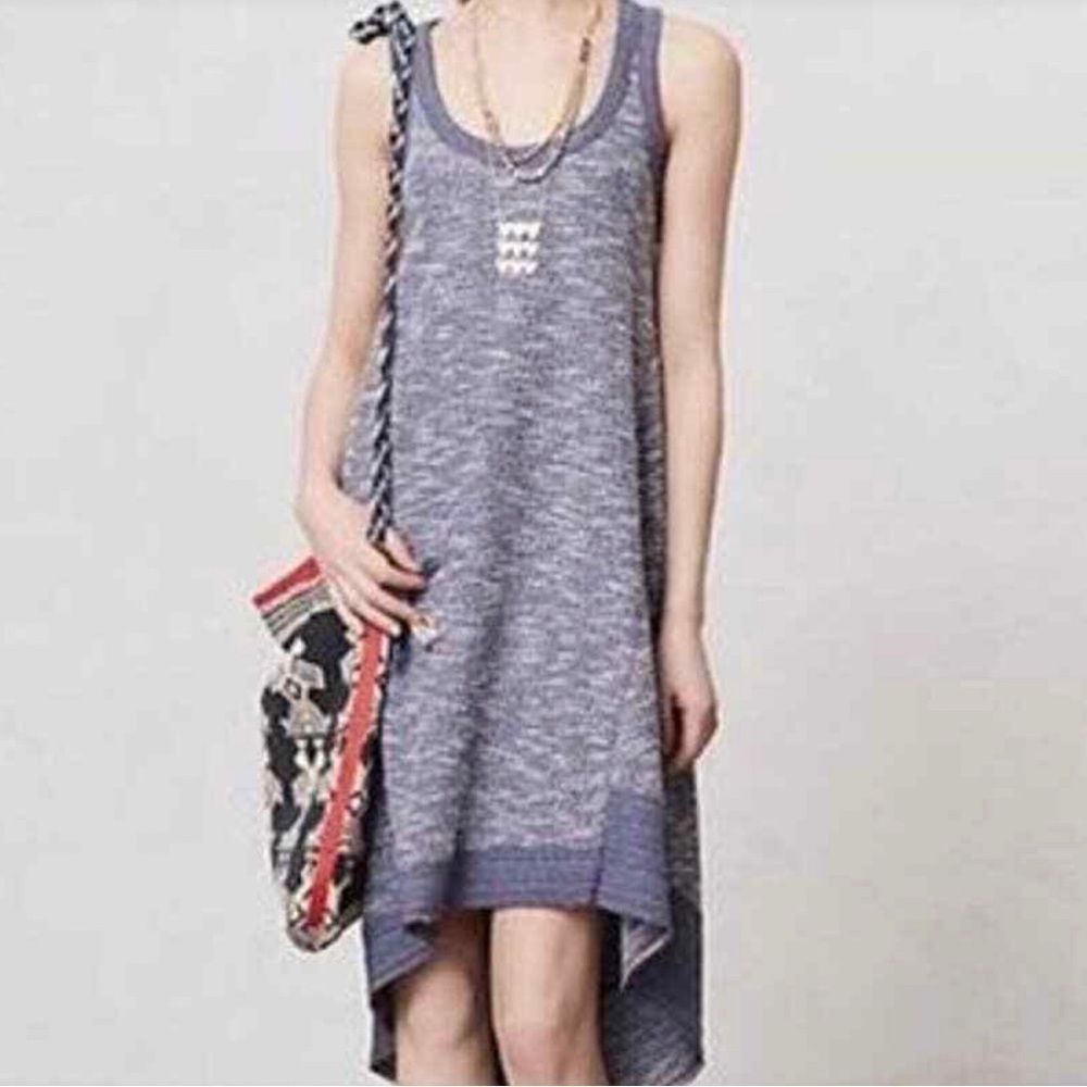Anthropologie Left of Center Light Blue Textured Knee Length Hi Low Dress EUC S